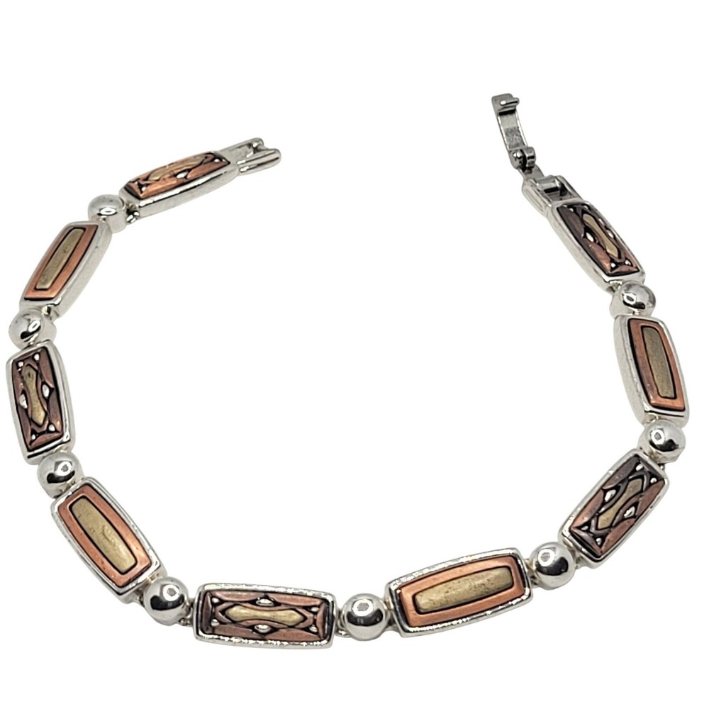 Liz Claiborne LC Mixed Metal Silver Gold Copper Tone Link Bracelet SKUJ117